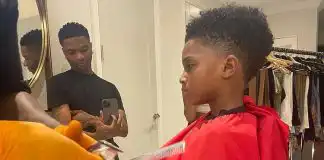 Unforgetable Momemt Wizkid took his son, Zion to get his first haircut at the age of four (video)