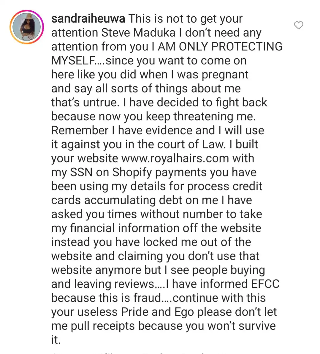 "Marriage is not by force" Stop lying against me, Steve Maduka tells estranged wife, Sandra Iheuwa after her attorneys accused him of threat to life; She replies