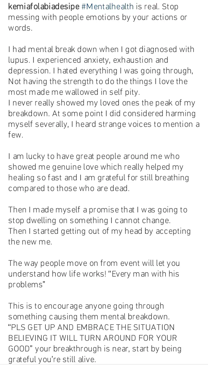 Kemi Afolabi opens up on her mental health Kemi Filani blog 1