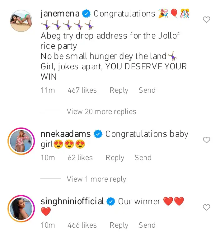 Nigerian m celebrities congratulate Phyna over her BBN win Kemi Filani blog