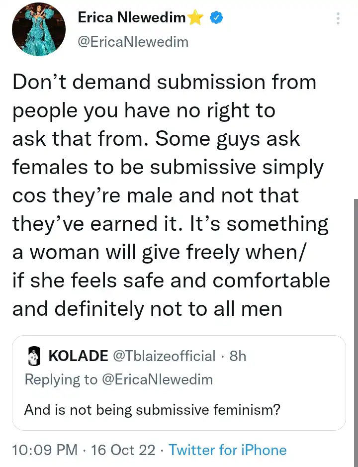 Only love can make me submissive Erica Nlewedim reveals Kemi Filani blog