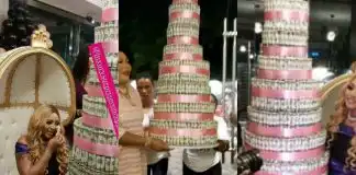Rita Daniels brings daughter, Regina Daniels to tears as she surprises her with huge dollar cake (Video)