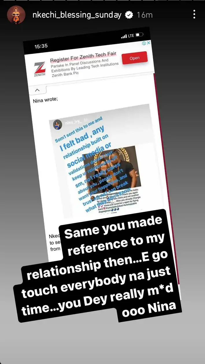 Same way you made reference to my relationship Nkechi Blessing slams Nina Ivy Kemi Filani blog