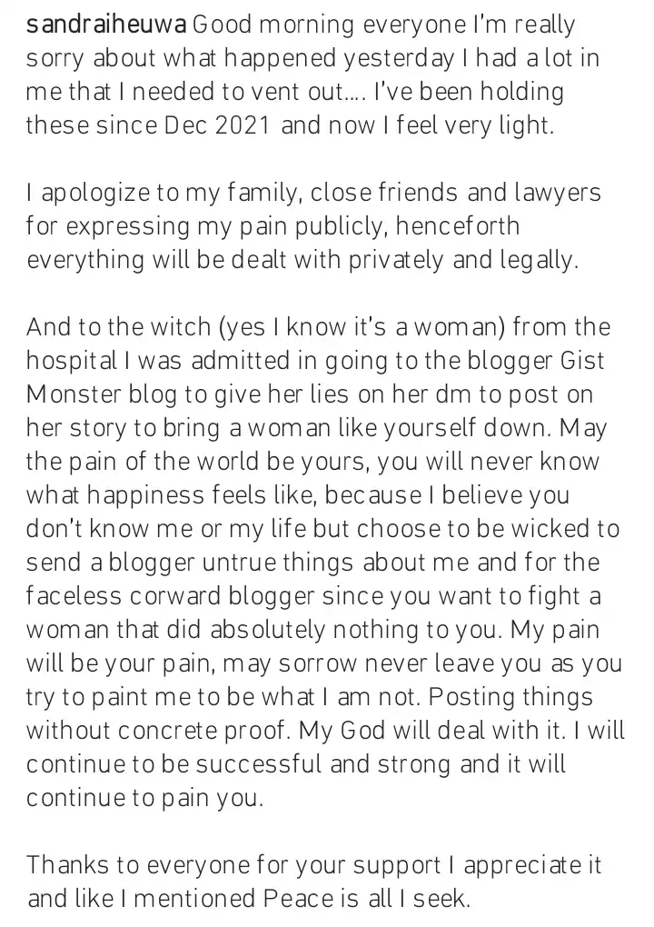 Sandra Iheuwa tenders apology Kemi Filani blog