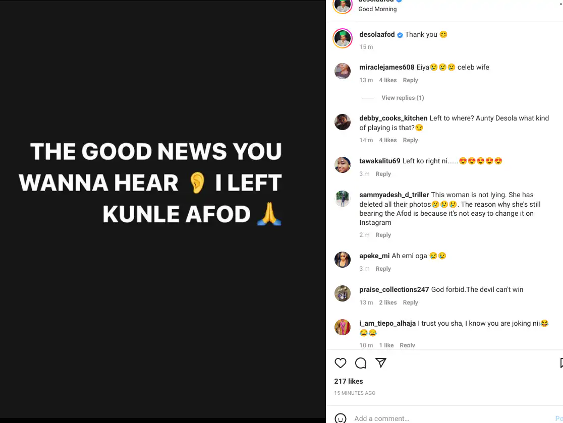 Kunle Afod and wife, Desola part ways over babymama