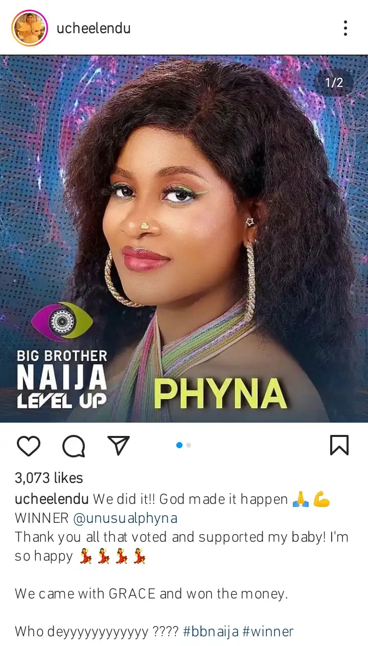 Uche Elendu congratulates Phyna over her BBB win Kemi Filani blog