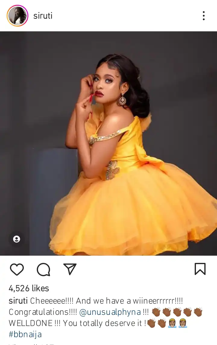 Uti Nwachukwu congratulate Phyna over her BBN win Kemi Filani blog
