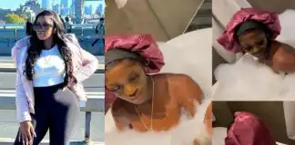 Omo your photographer is careful not to be seen, he deserves an award- Luchy Donalds stirs reactions as she share Bathtub video