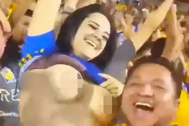 4 PAY Viral moment excited football fan FLASHES BOOBS in packed stadium when team scores