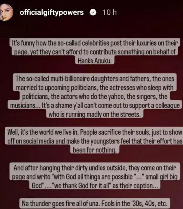Celebrities show off their luxuries but cant help Hanks Anuku Gifty Powers Kemi Filani blog