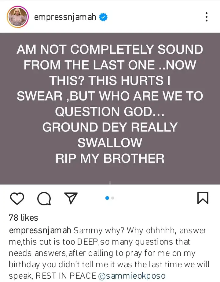 Empress Njamah mourns Sammie Okposo death Kemi Filani blog