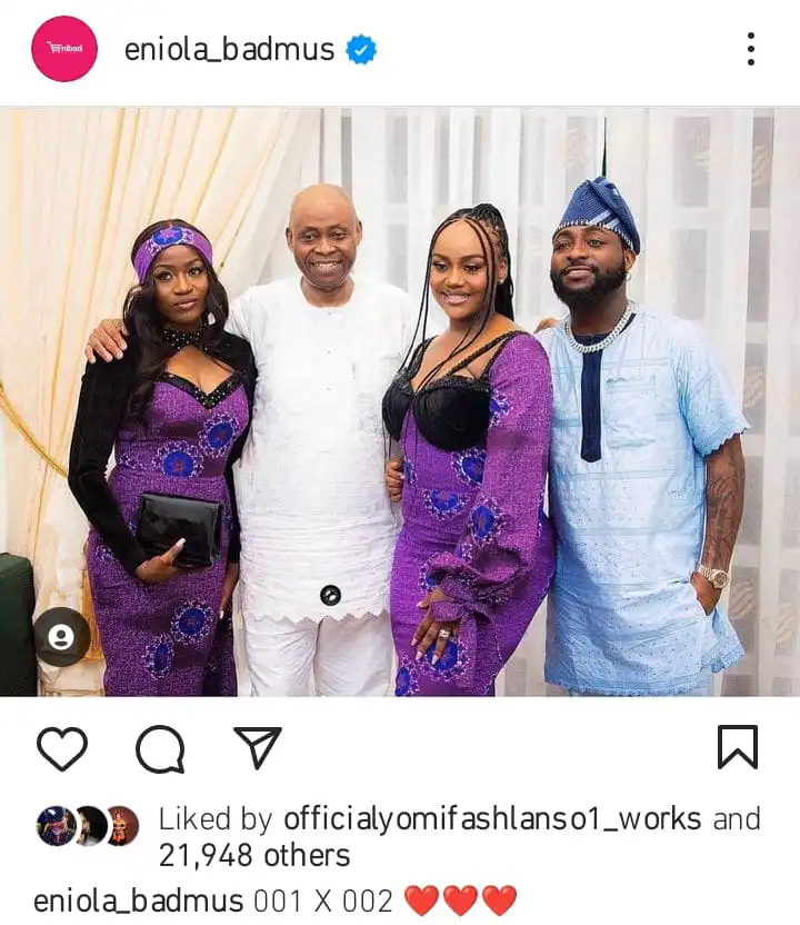 Eniola Badmus hails Davido and Chioma Kemi Filani blog 1
