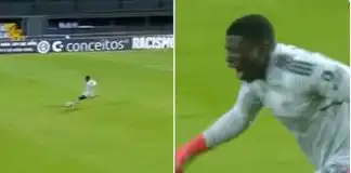 Benfica goalkeeper scores unrea goal off the underside of the bar from outside his box
