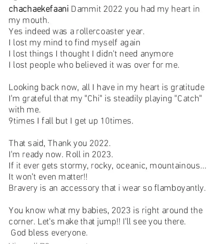 2022 was a rollercoaster year Chacha Eke Kemi Filani blog