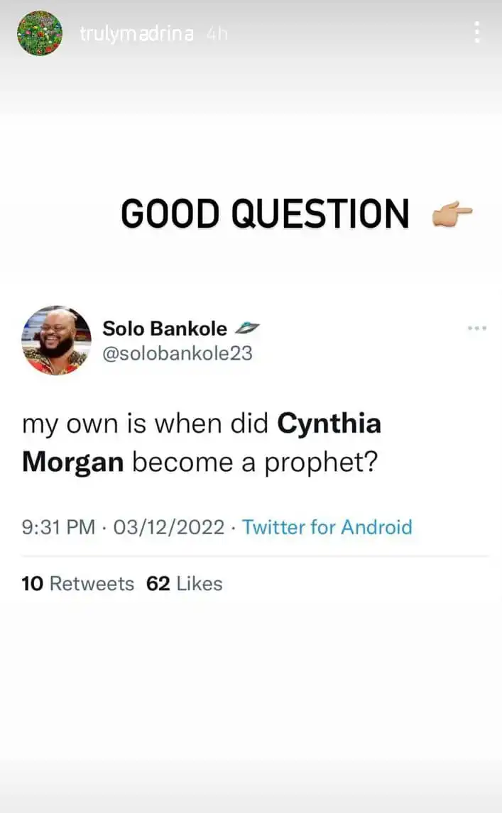 Cynthia Morgan disclosed how she became a prophet Kemi Filani blog