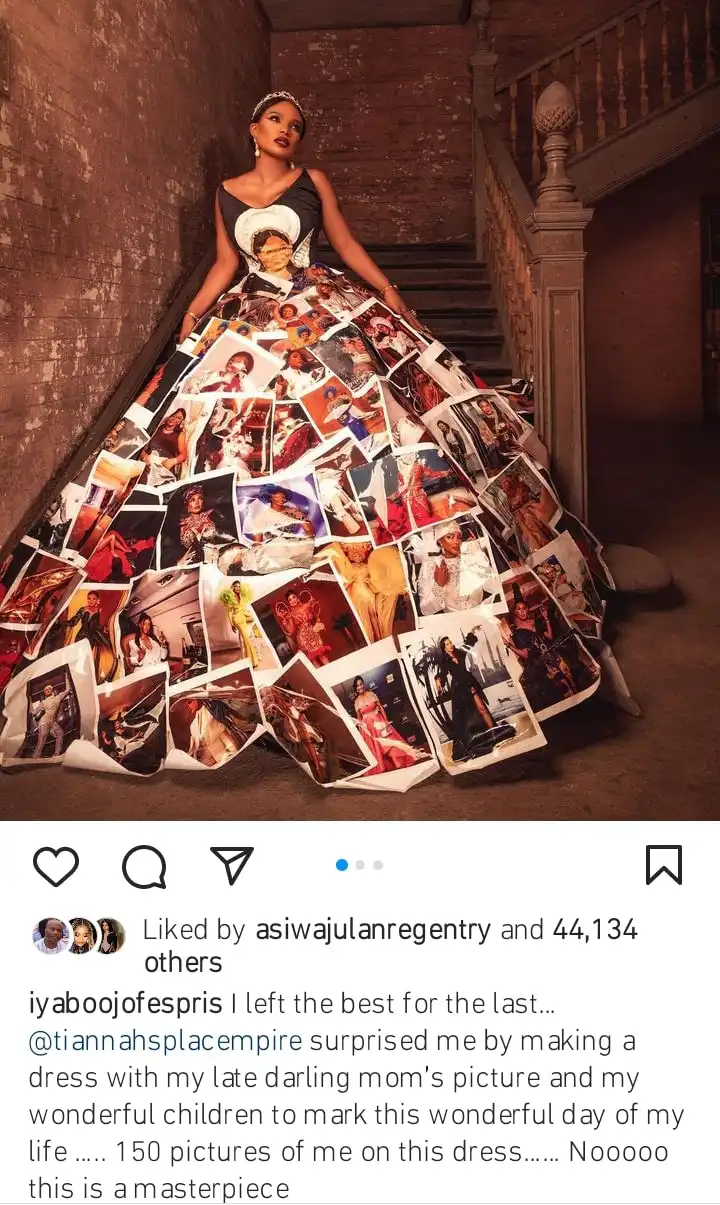 Iyabo Ojo rocks dress with 150 pictures of her and her family on it Kemi Filani blog
