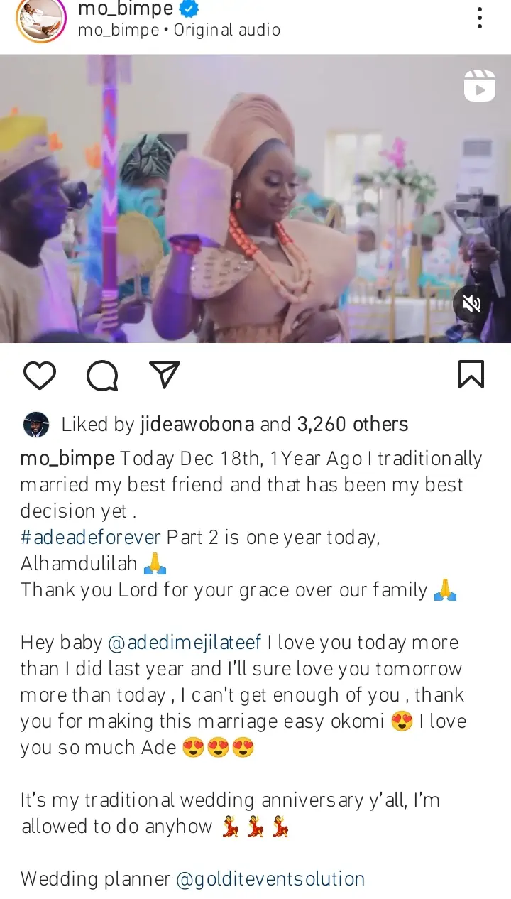 “I can’t get enough of you” Mo Bimpe tells husband, Lateef Adedimeji as they celebrate one year tradiversary 1 Mo Bimpe and Lateef Adedimeji celebrate first tradiversary Kemi Filani blog 1