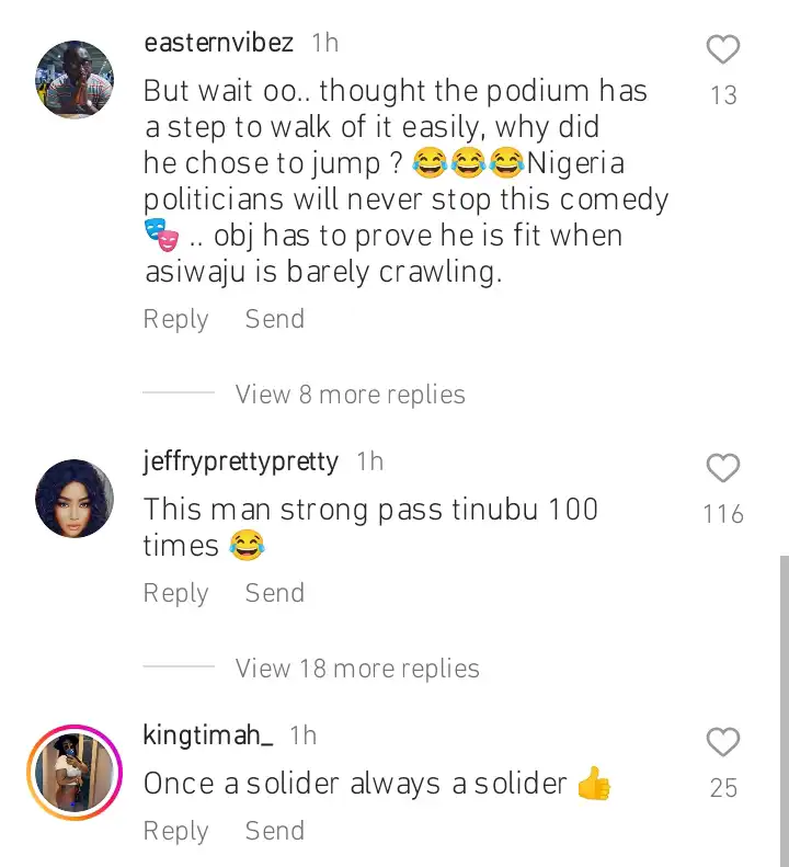 Nigerians react as Obasanjo jumps from a high podium Kemi Filani blog