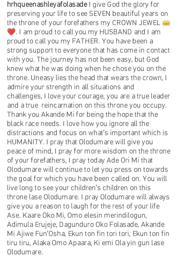 Olori Ashley celebrates Ooni of Ife seventh year on throne Kemi Filani blog.jpg
