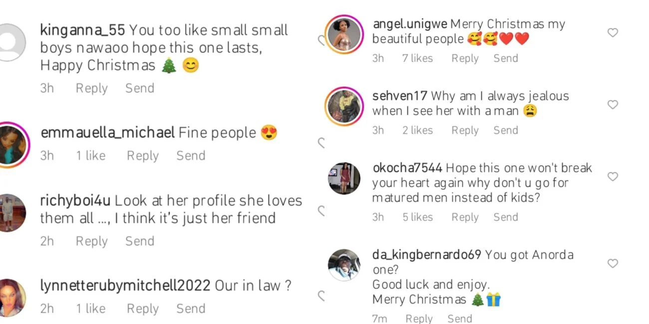 Reactions as Juliet Ibrahim flaunts mystery man in Christmas shoot Kemi Filani blog