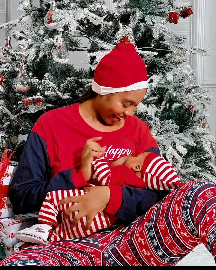 Popular Dancer, Janemena Poses With Her Baby And Hubby As They Show Off Their Christmas Outfits