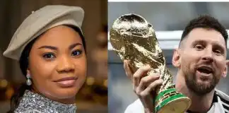 Mercy Chinwo celebrates Lionel Messi on his world cup victory