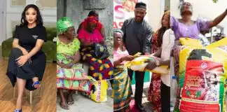 Actress Tonto Dikeh donates 100 bags of rice, money and more to widows and elderlies