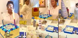 Actress Biodun Okeowo’s man surprises her with huge money cake, cakes, shoes and more as birthday gift (Video)