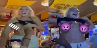 Pretty Argentinian fan lifts her top & bounces her boobs around at the bar during the World Cup final match (video)