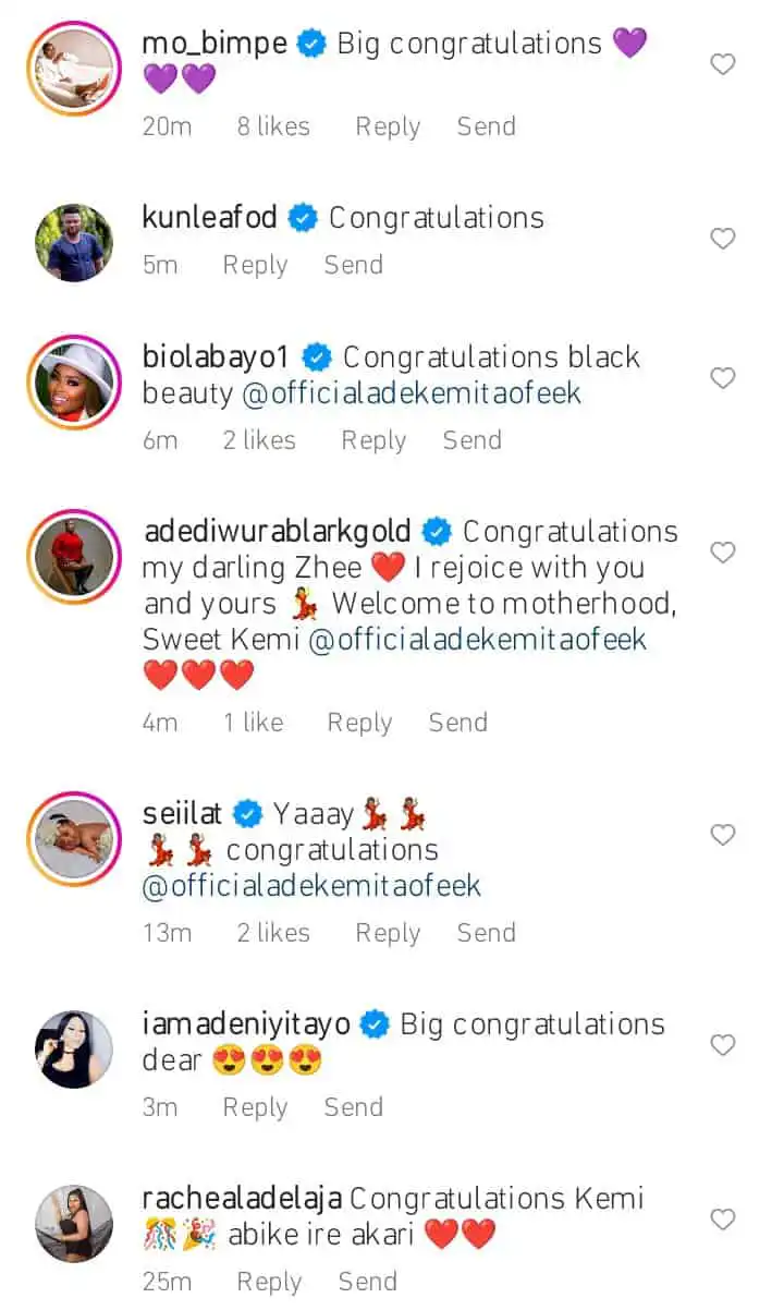 Congratulatory messages pour in as Adekemi Taofeek welcomes first child Kemi Filani blog