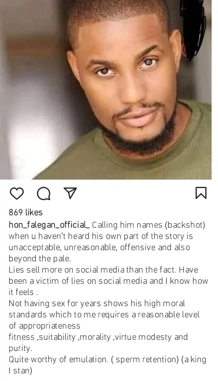 It shows his high moral standard Opeyemi Falegan defends Alex Ekubo Kemi Filani blog