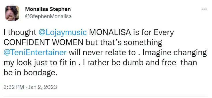 Monalisa clap back at teni