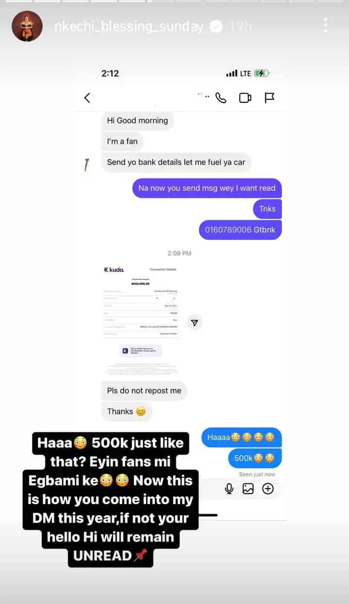 Nkechi Blessing receives 500000 from anonymous fan Kemi Filani blog
