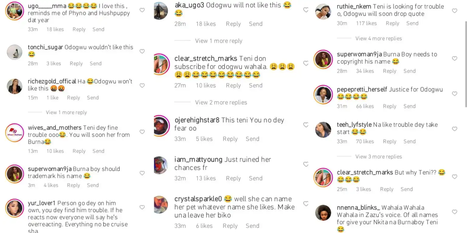 Reactions as Teni names her pet Burna Boy Kemi Filani blog 1536x768 1