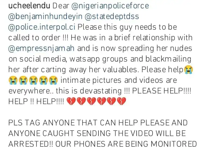 This is devastating Uche Elendu demands justice following Empress Njamahs nude video Kemi Filani blog