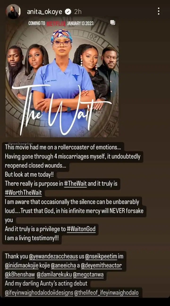 This movie had me on a roller coaster of emotions Anita Okoye refects on her miscarriages Kemi Filani blog min