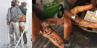 Davido and Chioma get tattoos of each other’s name on their ring finger (Video)