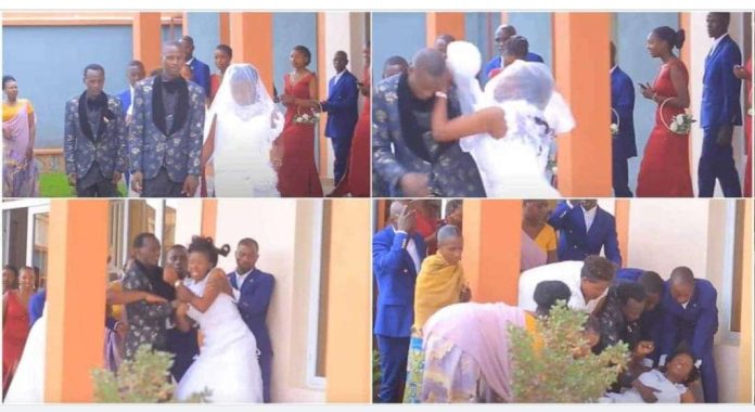 Drama as bride attacks groom, landing several blows on their wedding day (Video) Drama as bride attacks groom, landing several blows on their wedding day (Video)