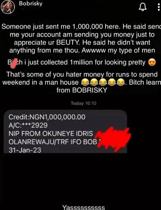 Bobrisky receives 1million naira from fan for looking beautiful Kemi Filani blog