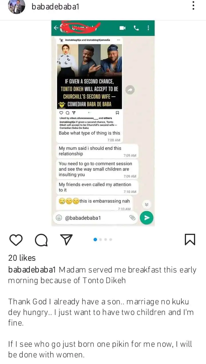 Comedian Baba De Baba fiancee dumps him over his comment on Olakunle Churchill Kemi Filani blog min