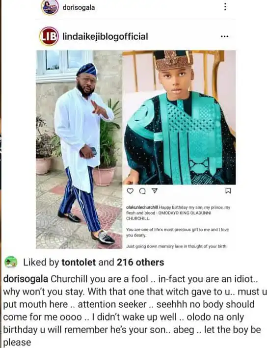 Doris Ogala slams Olakunle Churchill for celebrating sons birthday Kemi Filani blog