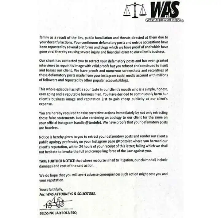 Olakunle Churchills attorneys issues Tonto Dikeh a cease and desist letter Kemi Filani blog min