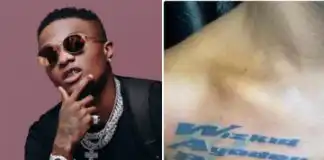 “Who will marry her” Random girl tattoos Wizkid’s full name boldly on her chest (video)