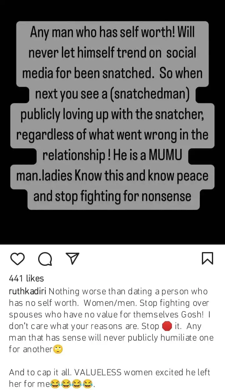 Ruth Kadiri calls out man for dating his baby mama friend Kemi Filani blog min