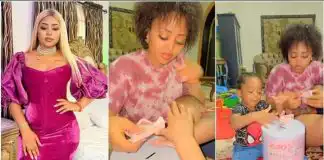 See new notes wey we dey find – Backlashes trail video of Regina Daniels and sons putting money in piggy bank