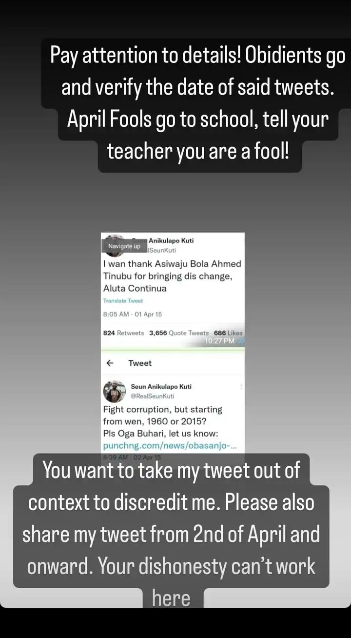 “Its not the same as performing for them like monkeys” Seun Kuti defends himself after Peter Obi’s fans dig up tweet of him praising Tinubu 3 Seun Kuti reacts after Nigerians dig up tweet of him praising Tinubu Kemi Filani blog min