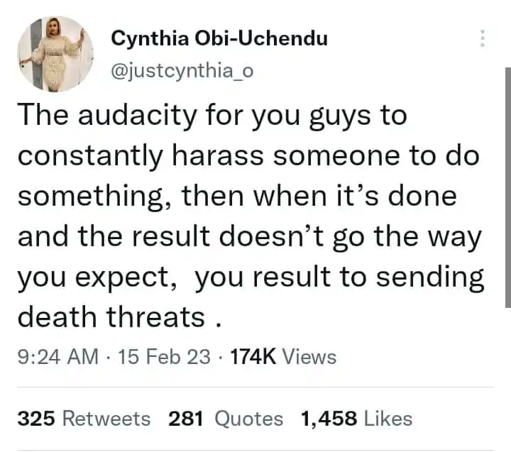The audacity Cynthia Uchendu slams troll for cursing her husband Kemi Filani blog min
