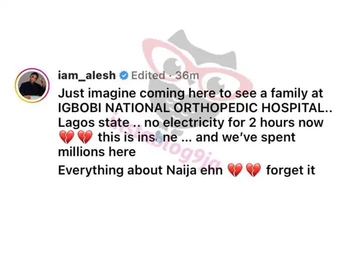 Alesh Sanni laments over alleged electricity at lagos hospital Kemi Filani blog min