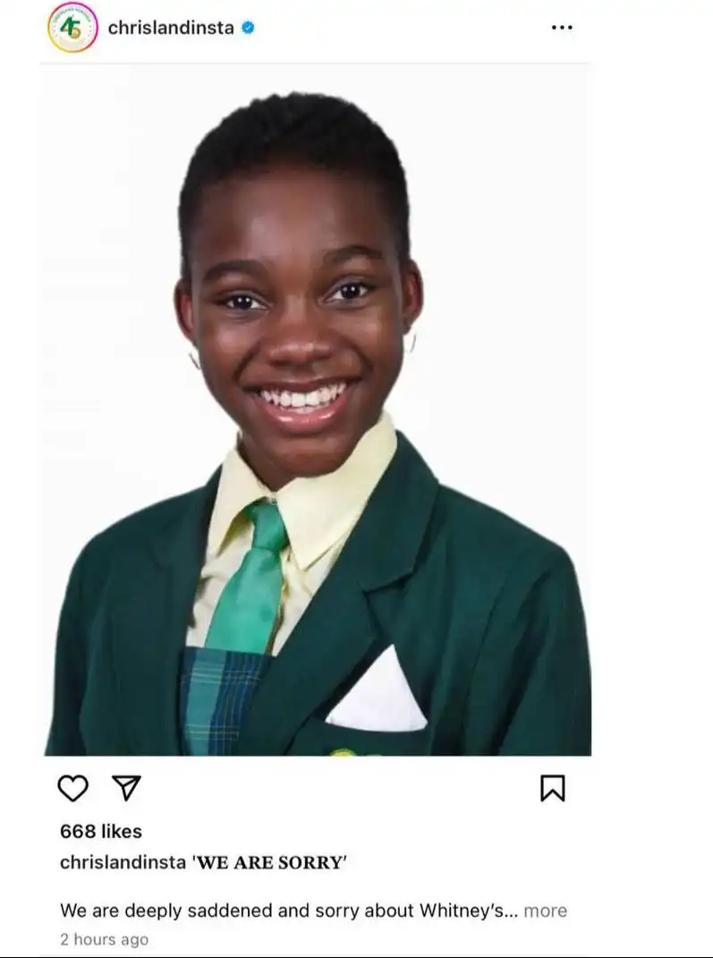 “We are sorry” Chrisland School apologizes over Whitney Adeniran’s death,then later deletes post 1 Chrisland