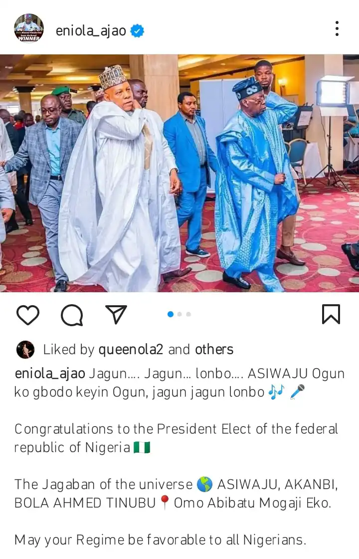 Eniola Ajao rejoices over Tinubus victory Kemi Filani blog min
